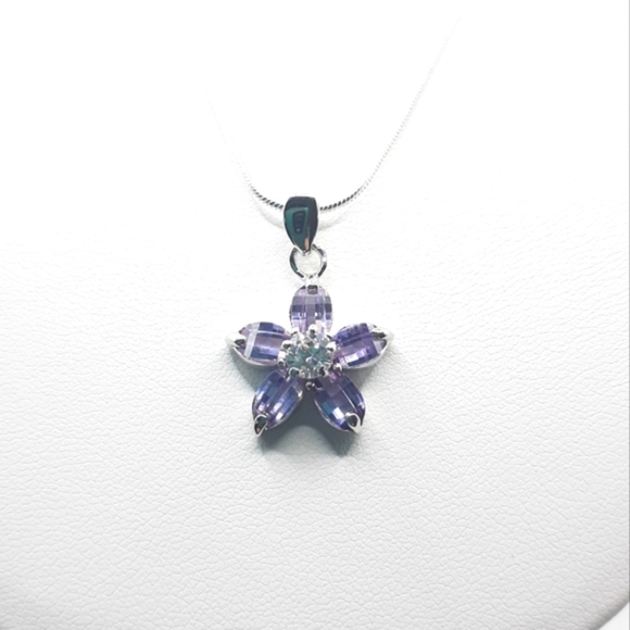 Jewelry - Amethyst Purple CZ Flower Pendant Necklace